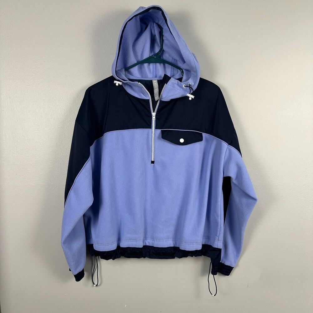 Athleta Womens Small Zion Microfleece 1/2 Zip Hoodie Sweatshirt Hood Blue